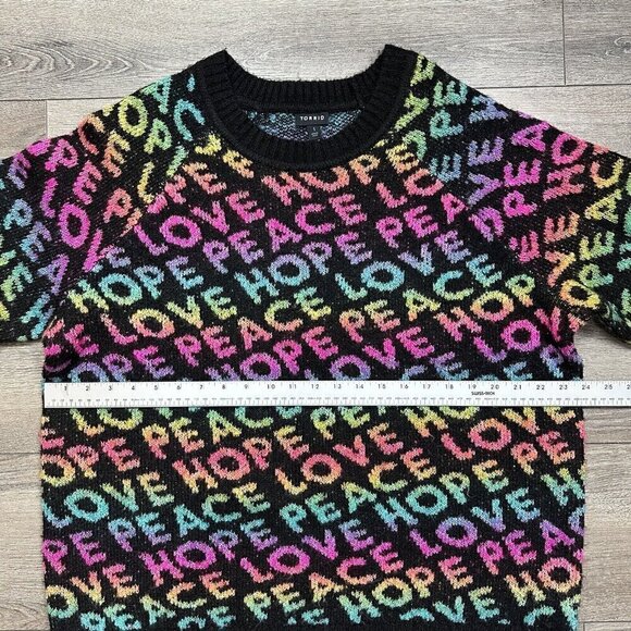 Torrid Peace Love Hope Vegan Cashmere Pullover Crew Sweater Women's Size 1 - Picture 5 of 5